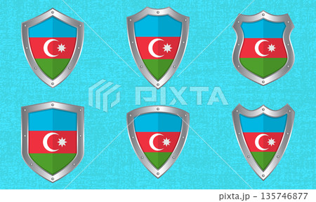 Set of metal shields with the Azerbaijan flag 135746877