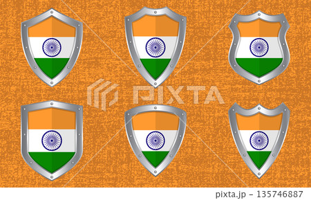 Set of metal shields with the Indian flag Set of metal shields with the Indian flag 135746887