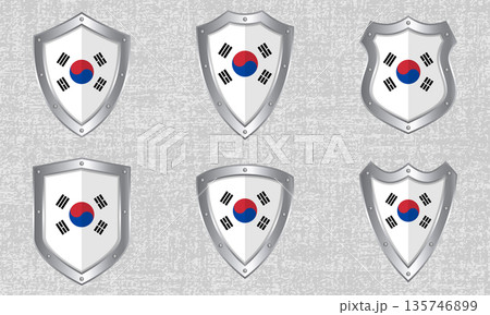 Set of metal shields with the South Korean flag Set of metal shields with the South Korean flag 135746899