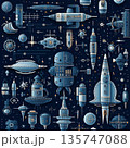 Retro Futuristic Spaceships and Spacecrafts Illustration for Sci-Fi Lovers 135747088