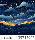 Dreamy Nightscape with Starry Sky, Clouds, and Rolling Hills for Artistic Use 135747092