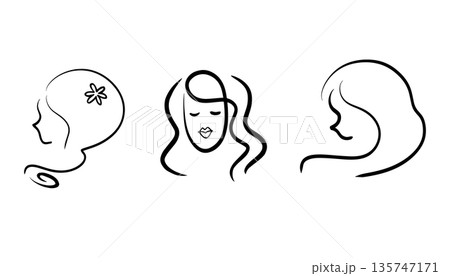 Side face woman line logo design for spa, salon, beauty and clinic 135747171