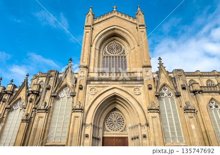 Detail shot of the portico and main facade of the Cathedral of Mary Immaculate in Vitoria Gasteiz 135747692