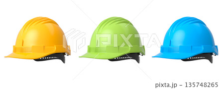 Set of construction safety helmets isolated on white transparent background, symbolizing safety and industry standards 135748265