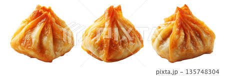 Set of Australia dim sum deep fried dumpling topped with sesame, isolated isolated on white transparent background 135748304