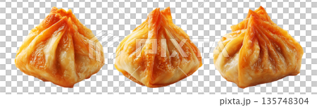 Set of Australia dim sum deep fried dumpling topped with sesame, isolated isolated on white transparent background 135748304