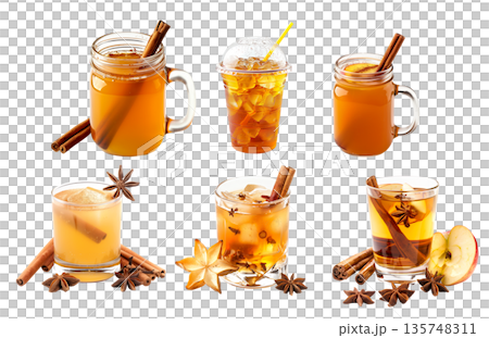Apple Cinnamon Punch or Cider in a glass with ice cube for a celebratory feel Apple Cinnamon Punch or Cider in a glass with ice cube for a celebratory feel 135748311