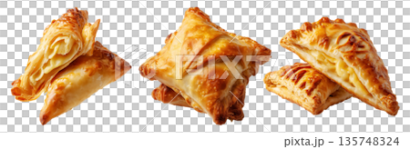 Flaky filled puff pastries pocket with melted cheese oozing out, isolated on white background, concept of Brazil snack 135748324