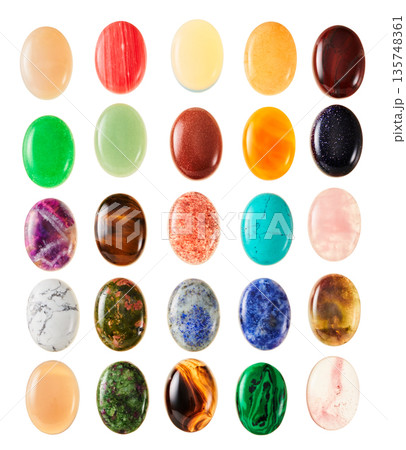 25種類の天然石カボションセット パワーストーン 宝石 切り抜き素材 135748361