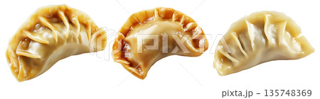 Steamed dumpling mandu with glossy surface and pleated edge isolated on white transparent background 135748369