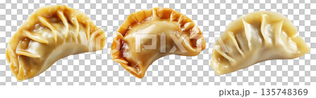 Steamed dumpling mandu with glossy surface and pleated edge isolated on white transparent background 135748369