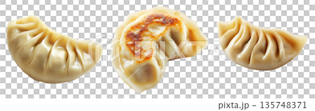 Pan-fried or steamed dumplings Jiaoz with golden crispy bottoms, isolated on white background, concept of Asian cuisine Pan-fried or steamed dumplings Jiaoz with golden crispy bottoms, isolated on white background, concept of Asian cuisine 135748371