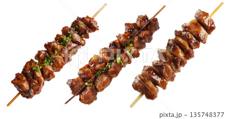 Grilled chicken yakitori skewer with teriyaki glaze or Isaw Filipino street food isolated on white transparent background 135748377