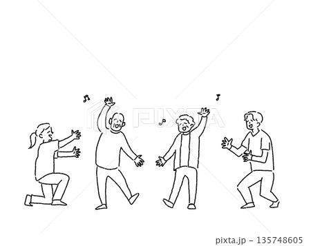 介護、福祉のお仕事（レクリエーション、ダンス、体操）、線画 135748605