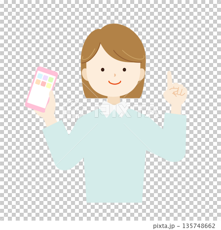 スマホを操作する女性の上半身イラスト素材｜SNS・アプリ・通信 135748662