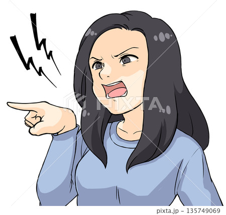 指を差すポーズで怒る女性のアニメ風イラスト 指を差すポーズで怒る女性のアニメ風イラスト 135749069
