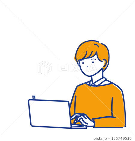 会議前にパソコンで準備する人（色違い） 135749536