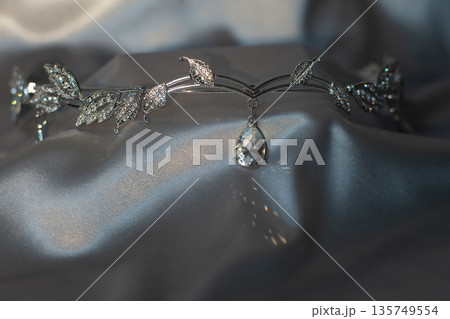 Elf tiara with diamonds, diadem. Beautiful sparkle decoration. Elf tiara with diamonds, diadem. Beautiful sparkle decoration. 135749554