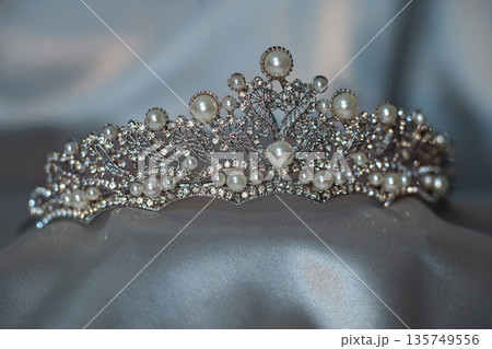 Royal pearl and diamond diadem, luxury crown. Royal pearl and diamond diadem, luxury crown. 135749556