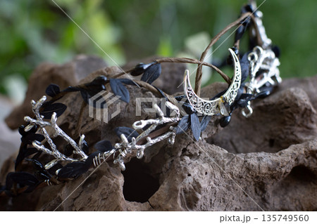 Beautiful witch diadem. Decoration for ritual in forest. Halloween. 135749560