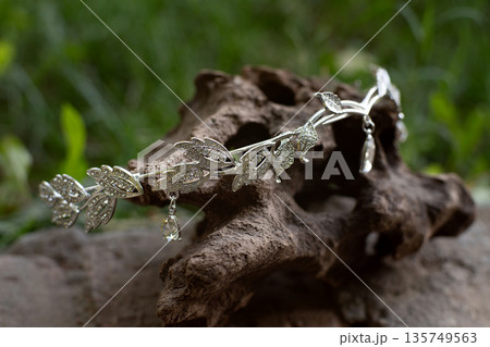 Elf tiara with diamonds, diadem. Beautiful sparkle decoration. 135749563
