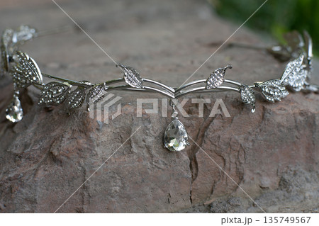 Elf tiara with diamonds, diadem. Beautiful sparkle decoration. 135749567