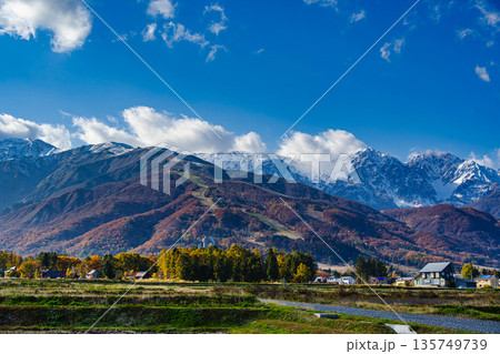 紅葉と白馬岳と自然風景 135749739