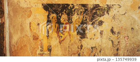 Ancient wall painting at Yatagala Rajamaha Viharaya temple in Sri Lanka Ancient wall painting at Yatagala Rajamaha Viharaya temple in Sri Lanka 135749939