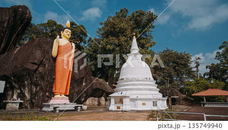 Buddha statue and white stupa at Yatagala Rajamaha Viharaya in Sri Lanka 135749940