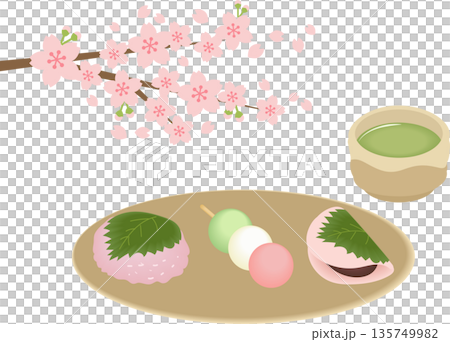 櫻花、日式點心和抹茶 櫻花、日式點心和抹茶 135749982