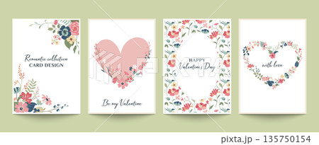 Happy Valentine s Day, Women s Day, March 8. Awesome cards and posters for the romantic holidays. Set of vector illustrations with hearts, ribbons, flowers and bouquets Happy Valentine s Day, Women s Day, March 8. Awesome cards and posters for the romantic holidays. Set of vector illustrations with hearts, ribbons, flowers and bouquets 135750154