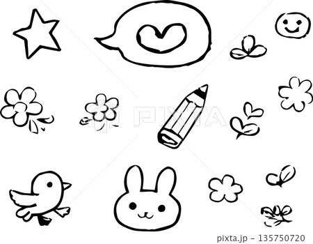 かわいい子どもの手書き風落書きイラストセット 135750720