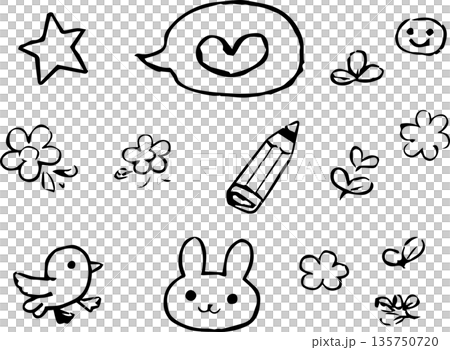 かわいい子どもの手書き風落書きイラストセット 135750720