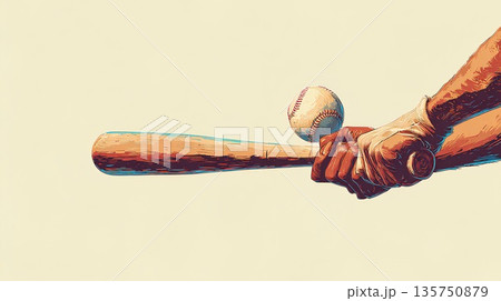 野球ボールとバット 135750879