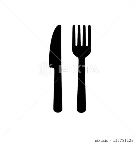 食事やレストランを示すカトラリーのピクトグラム 135751128
