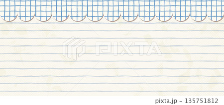 Vector lined paper and scalloped trim background, ruled notebook texture with cute checked edge for banners and school designs 135751812
