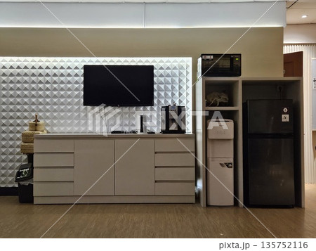This is a console with television and cabinet 135752116