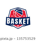 Red and Blue Basketball Shield Badge 135753529
