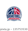 Basketball Tournament Logo Emblem with Two Tone Ball 135753530