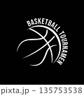 Minimalist Basketball Outline Logo on Black Background 135753538
