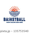 Basketball Sunset Ocean Logo Design with Waves 135753540