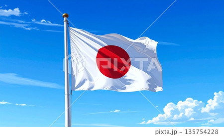 青空と風にはためく日本の国旗 青空と風にはためく日本の国旗 135754228