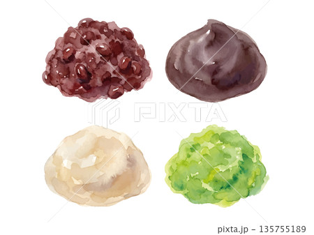 水彩風のあんこイラストセット 135755189