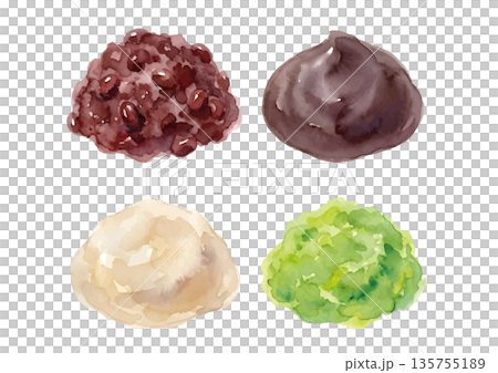 水彩風のあんこイラストセット 135755189