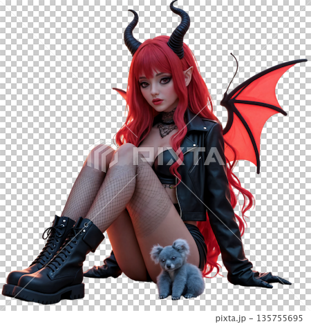 The image shows a model in a demon or succubus cosplay costume 135755695