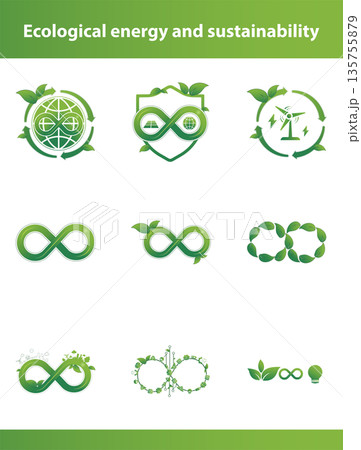 Vector Infinity Loop Icons for Circular Economy and Sustainable Energy Vector Infinity Loop Icons for Circular Economy and Sustainable Energy 135755879