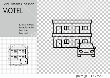 Building icon representing a motel or private lodging Building icon representing a motel or private lodging 135755892