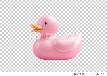 A charming pink rubber duck with a cheerful expression, perfect for children's baths and playful decor. 135756144