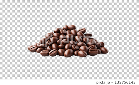 A close-up image of a pile of rich, roasted coffee beans, perfect for showcasing coffee culture and culinary creativity. 135756145