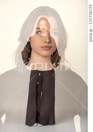 Woman double exposed with inner self and fashion concept 135756154